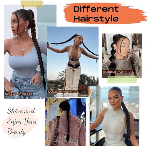 Foto von Haarteil Zopf Pferdeschwanz Haarverlängerung Voluminös Gewellt Braun 80cm, Braid Extensions Pferdeschwanz Verlängerung