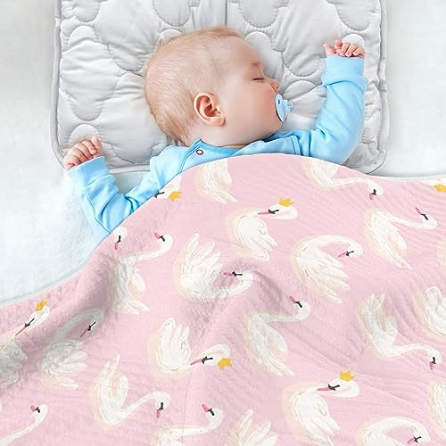 Image of Swaddle Blanket for Pink Cute Swan Animals Baby Receiving Blanket Muslin Baby Swaddles Soft Cotton Breathable Nursery Blankets for Unisex Boys and Girls 30x40 Inch