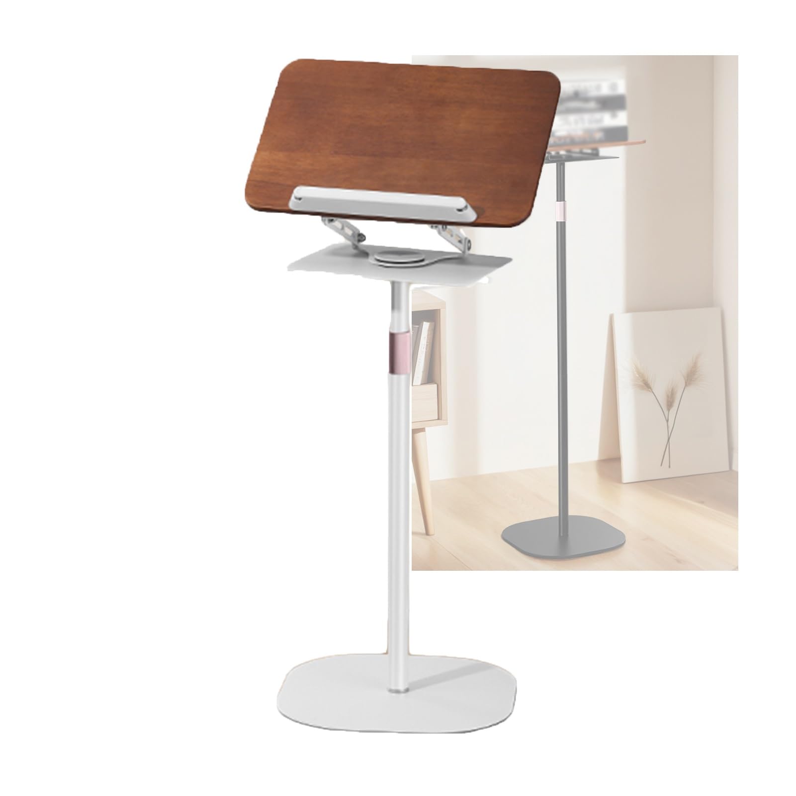 Genérico Soporte de Madera Ajustable para partituras con Clip, Atril Manos Libres para el hogar, la Oficina, la Escuela y conferencias - Blanco Elegante, Apto para Hojas de 51 a 119 cm.