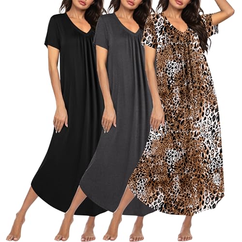Ekouaer 3 Pack Long Nightgowns for Women Plus Size...