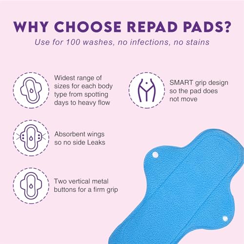 Re:Pad Reusable Sanitary Pads for women, | (3 Pads for moderate flow (Pink) + 1 Pad for heavy flow (Blue) + 1 Leak Proof Sanitary Pad Pouch) | Lasts Up To 1.5 Years | Skin... - Image 6
