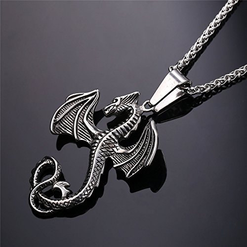 Pingente de dragão gótico U7 punk em corrente de trigo banhada a ouro 18 K, Stainless Steel, Medium