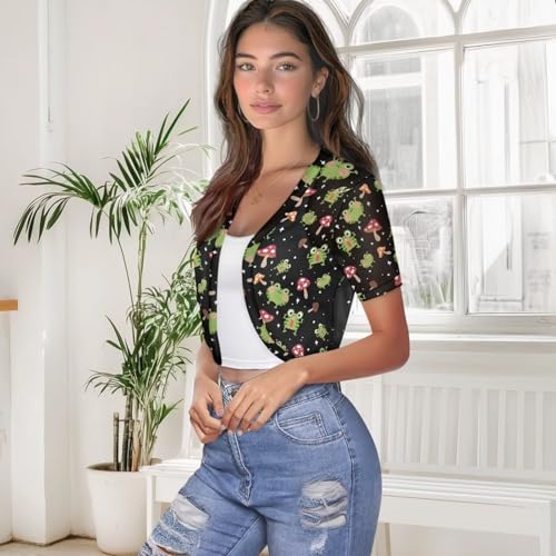 Image of Women's Shrug Short Sleeve Bolero Open Front Knit Party Tulle Cardigan Cropped Cardigan Shoulder Cover Up