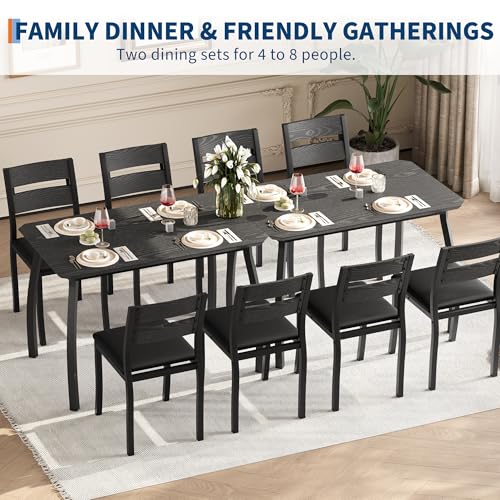 GarveeHome Dining Table Set for 4, 5 Piece Metal Frame Kitchen Table and Chair Set, Chamfer Design Space-Saving Dining Room Furniture for Small Spaces, Apartment, Studio, Breakfast Nooks, Black
