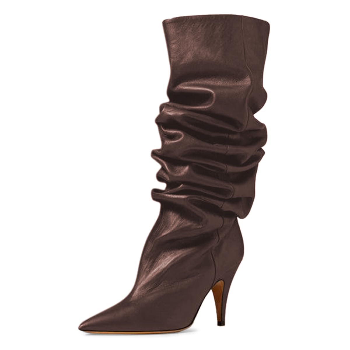 YDN Womens Cozy Slouchy Closed Toe Knee High Boot Mid High Heel Pull On Wide Calf Booties Warm