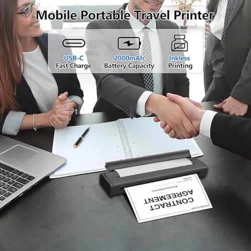 Image of Portable Inkless Printer, Wireless Bluetooth Thermal Printer with Bracket, for Laptops Phones Tablets iOS, Supports 8.5x11 Letter 2 to 8.5 Inch Thermal Paper (Black)