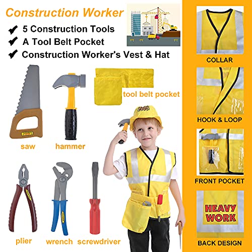 Toptie 5 Sets Kids Dress Up Costumes For Preschool, Doctor Surgeon Police Firefighter Construction Worker For Boys Girls #TOP5