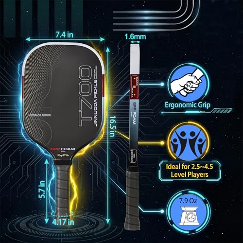 Image of Pickleball Paddle with T700 Raw Carbon Fiber, 16mm Upgraded EPP Foam Core, Torque-Boost Weighting System & Elasticity Enhancement Design
