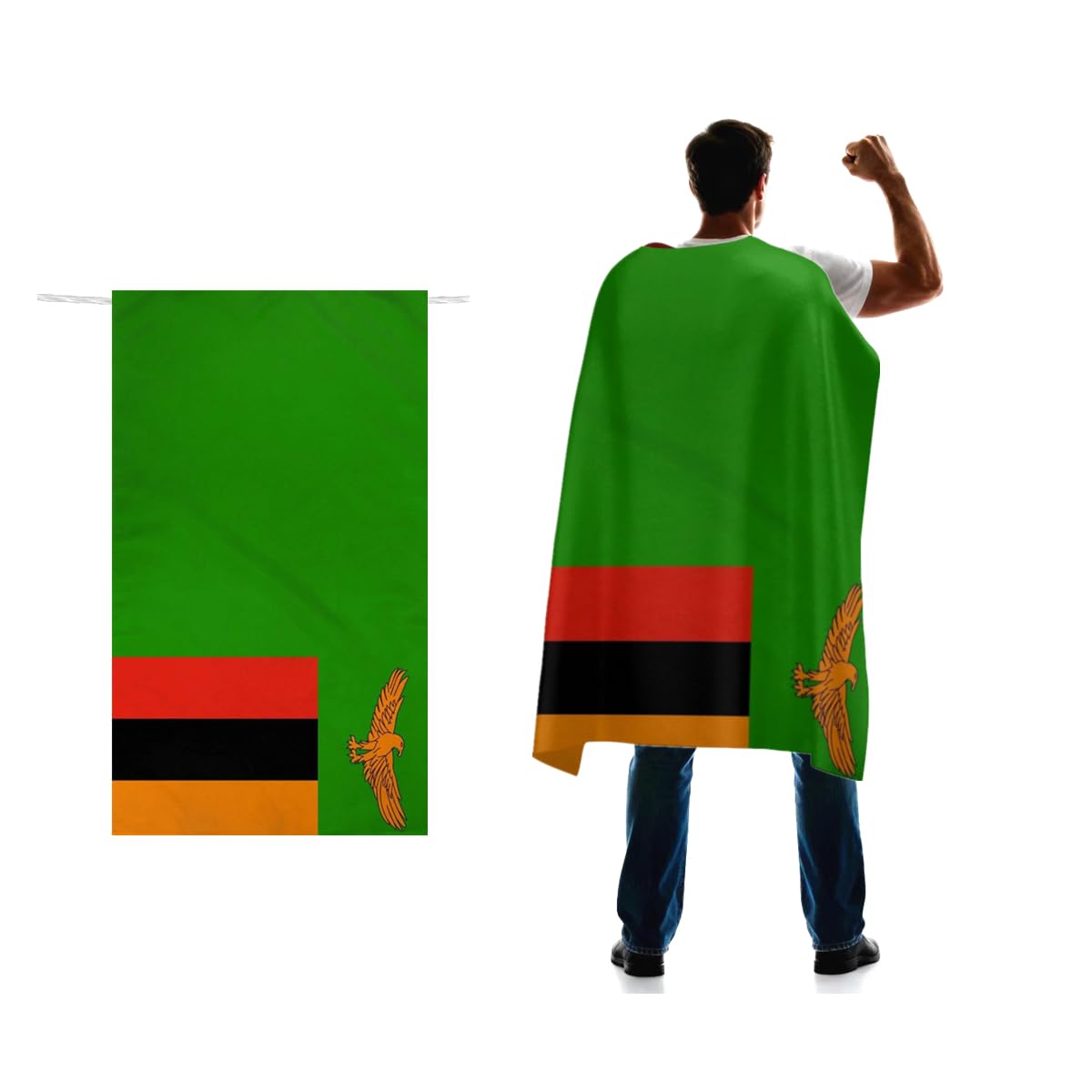 Zambia Flag Cape 3x5 FT for Independence Day Holiday Costumes Celebrati,150D Premium Polyester,Zambian Patriotic Flags Costume Cloak.