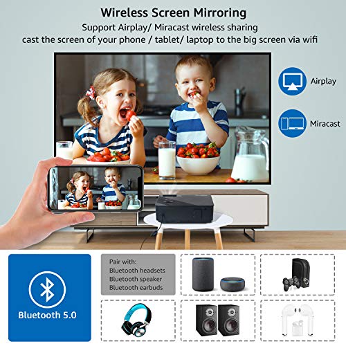 Native 1080p Full HD Projector, WiFi Projector, Bluetooth Projector, FANGOR 7500 Lumens/250 Display/ Contrast 8000: 1 Full HD Theater Projector with Wireless Mirror to iPhone/Ipad/Android Phones