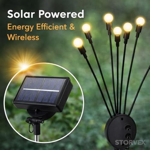 Image of Solar Firefly Garden Lamp, 16 LED Swaying Waterproof Pathway Light for Yard Patio Lawn Decoration, Auto On /Off Warm White, 2 Pack (8 Heads)
