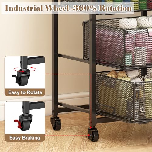 Image of Under Desk Storage Cart with Lockable Wheels, 3-Drawer Rolling Storage Cart, Metal Utility Cart with Drawers for Art, Cart, Classroom, Office, Kitchen, Bedroom, Dorm Storage Under Bed