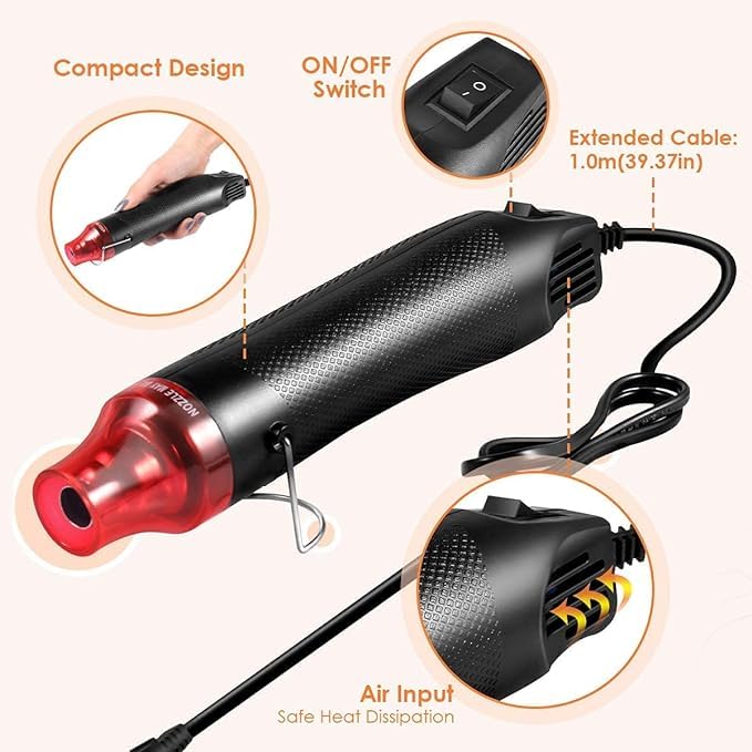 Image of Prabhas Designs - Mini Heat Gun, 300W Hot Air Gun, Multi-Function Electrical Heat Tool for DIY, Embossing, Shrink Wrapping, Drying Paint