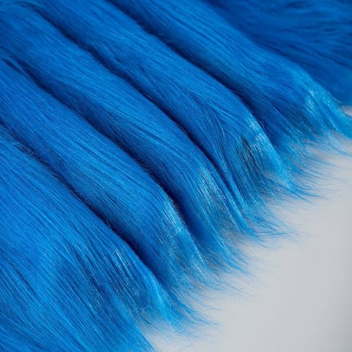Tissu fausse fourrure poil long 12cm bleu lac pour tapis et artisanat gnomes