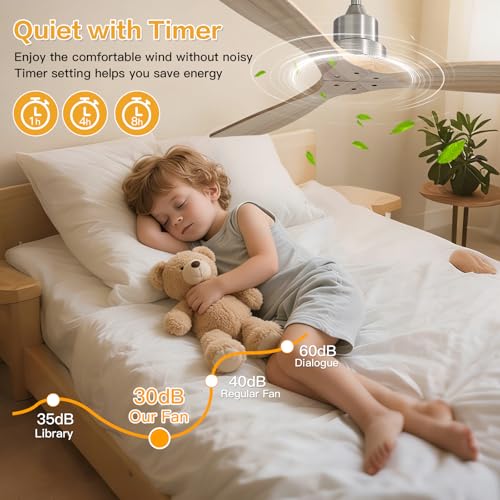 Image of Sofucor Smart Ceiling Fan no Lights, 52 inch Low Profile Ceiling Fans with Remote, Compatible with Alexa /Google /App, 3-Color Light 6-Speed DC Motor Reversible Timer for Bedroom Living Room Patio Outdoor