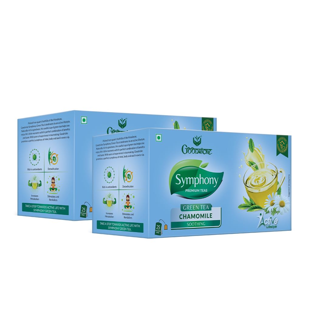 Goodricke Symphony Green Tea Bags - Chamomile Flavour - 25 teabags (Pack of 2)| Pure & Natural Detoxifying & Boost Immunity | Premium green tea loose leaf | Increases Metabolism