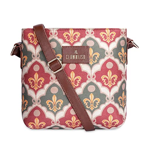 Image of THE CLOWNFISH Aahna Printed Handicraft Fabric Crossbody Sling bag for Women Casual Party Bag Purse with Adjustable Shoulder Strap for Ladies College Girls (Pink-Rangoli Design)