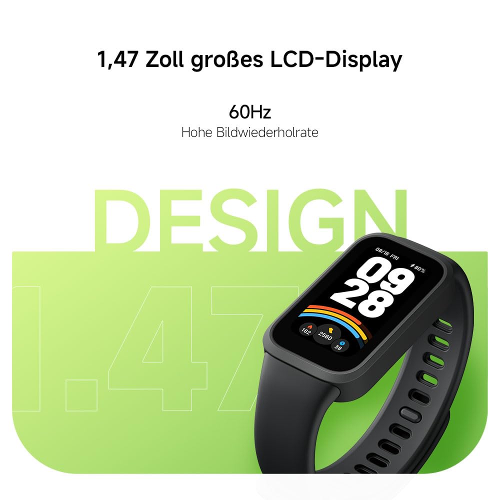 XIAOMI Smart Band 9 Active Schwarz – 1.47" TFT, 450 Nits, 18 Tage Akku, 50 Sportmodi, SPO₂-Sensor, 5ATM Wasserdicht