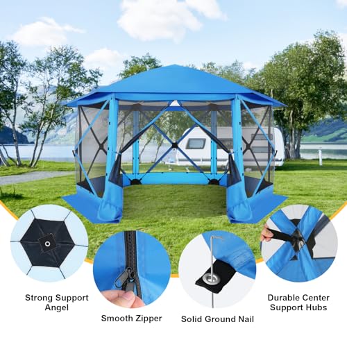 Image of COBIZI 12x12 FT Pop Up Canopy Stargazing Tent, Gazebos On Clearance with Removable Roof,Instant Screened in Gazebo, Screen Tents Portable carpas para Patio for Outdoor Camping,Backyard, Garden, Blue