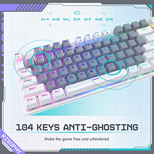 Image of RisoPhy Wireless Mechanical Keyboard, Triple Mode 2.4G /USB-C /Bluetooth Gaming Keyboard, 104 Keys Programmable, Customize RGB Backlit, Red Switch, Bicolor PBT Keycaps, Rechargeable Wired for Laptop PC