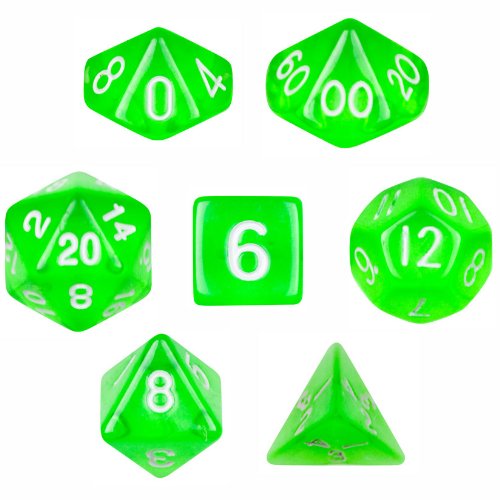 Wiz Dice 7 Die Polyhedral Set - Translucent Green with Velvet Pouch