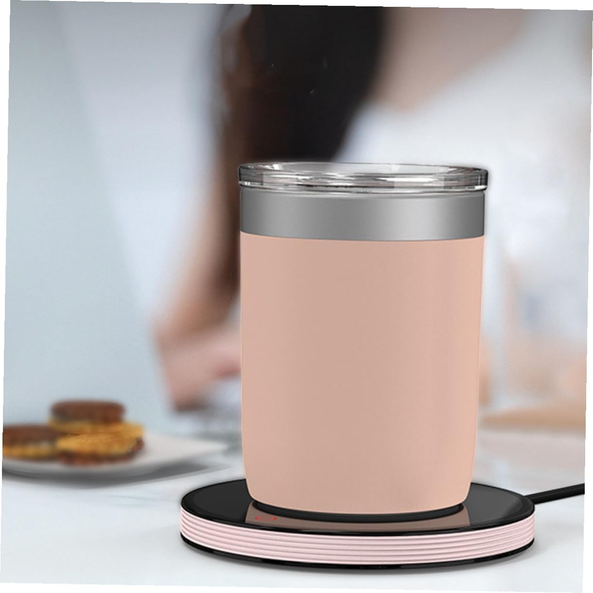 jojofuny Coffee Warmer Pad with Temperature Control, Electric Mug Heater for Office and Home, Ac110v Pink and Black Beverage Warmer Accessory