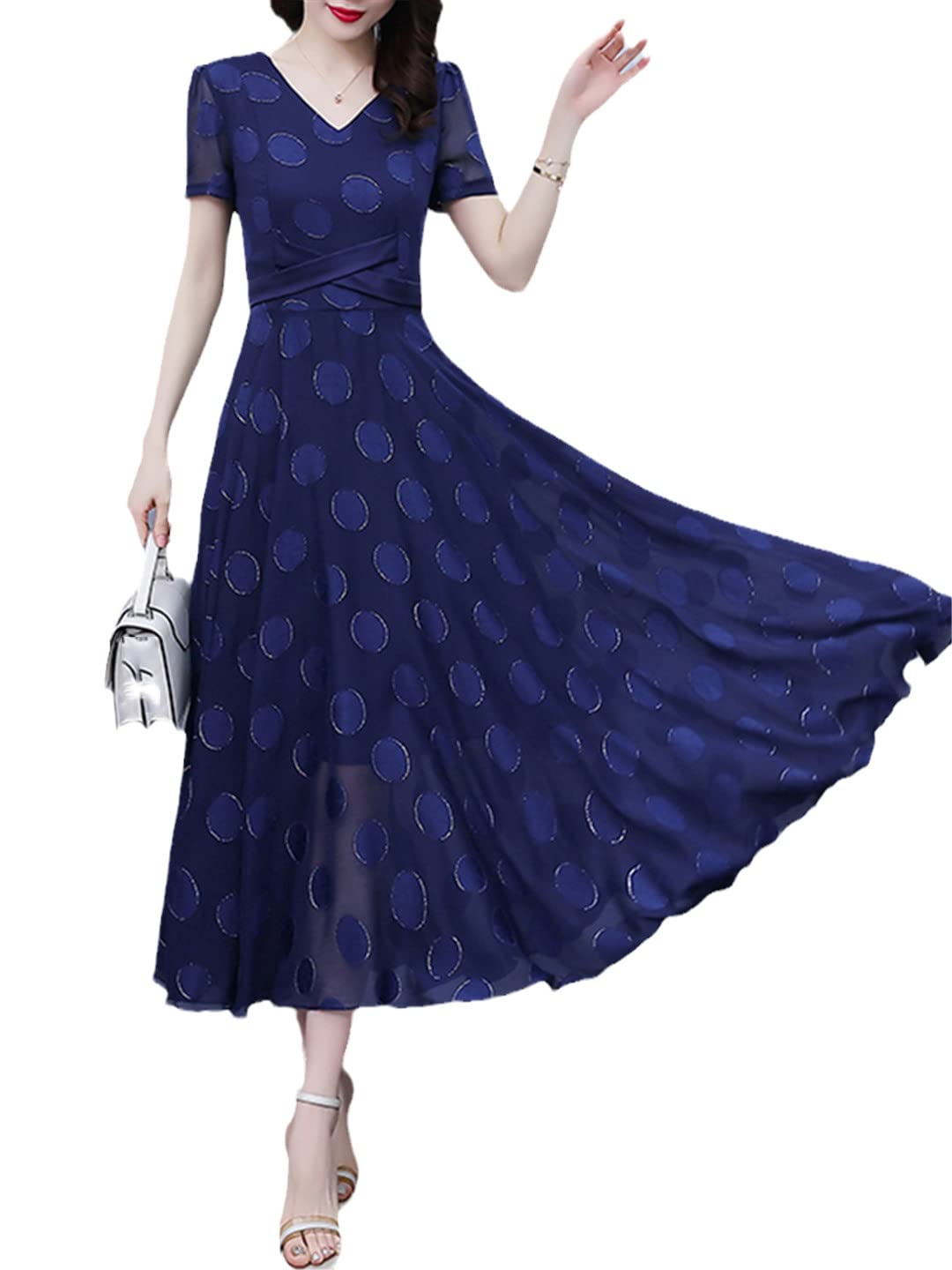 Suwequest Abito da sera lungo da donna, estivo, in chiffon, elegante, casual, per feste e balli di fine anno