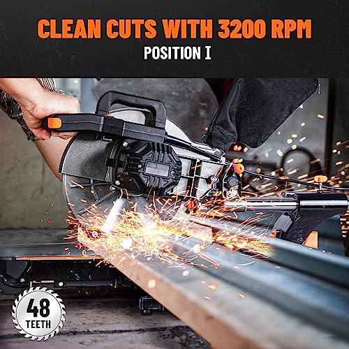 DOVAMAN Updated 10-Inch Sliding Miter Saw, Multi-Material Cutting w/ 3 x TCT Blades, Ambidextrous Operation, 5000/3200RPM Speed, Laser Guide, 0-45° Bevel Cut, Max Cut 3.5x13.4in, 9 Positive Stops