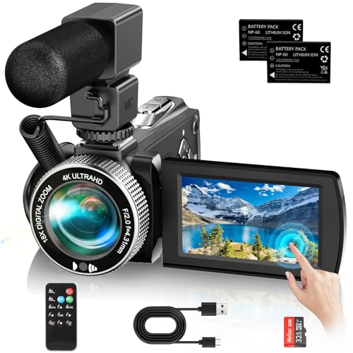 Caméscope 4K 48MP avec écran tactile 3 pouces et microphone inclus