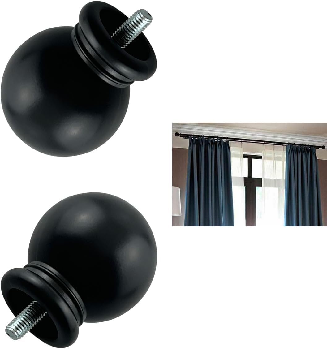 2PCSBlack Ball Curtain Rod Decorative Curtain Rod End Cover Replacement Decorative, with M5 Screw
