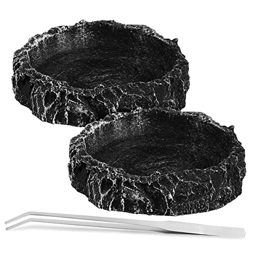 GALPADA 2 Pcs Reptile Water Bowls Feeding Dishes for Tortoise Lizard Gecko Frog Snake Tong Easy Clean with Simulated