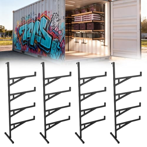 YOHKOH 4 Pack Shipping Container Shelving Heavy-Duty Brackets with 1100 lbs 19.88 W x 7.48 D x 66.92 H Adjustable 3-Tier Shelves Easy Install Shipping Container Shelves & Accessories