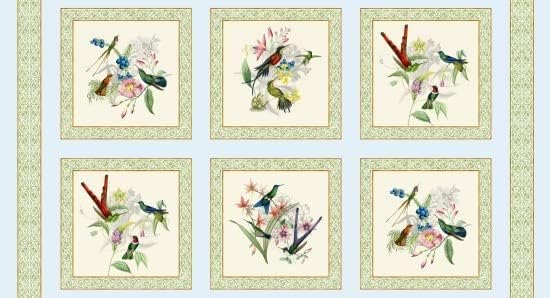 Hummingbird Heaven 24 x 42 Quilt Fabric Bird Panel Style M4914 Blue Multi