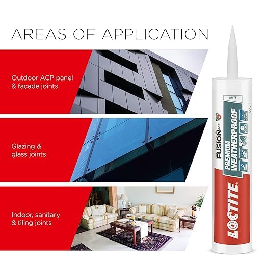Image of Loctite Weatherproof sealant(White), neutral, indoor & outdoor, ACP, glass, glazing, tiles, ultra fast drying, heat resistant, no stringing, waterproof silicone adhesive, tile grout, 280 ml