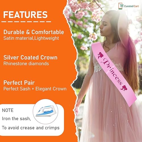 Image of Curated Cart Birthday Crown and Sash for Women Birthday Girl Sash & Rhinestone Tiara Set - Birthday Decorations Birthday Girl Crowns Tiaras for Women