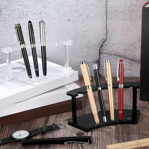 Image of Tinlade 2 Pieces Plastic Pen Holder Stand Display Rack 6-Slot Pen Makeup Brush Rack Organizer Eyebrow Stand for School Office Home Store(Clear,black)
