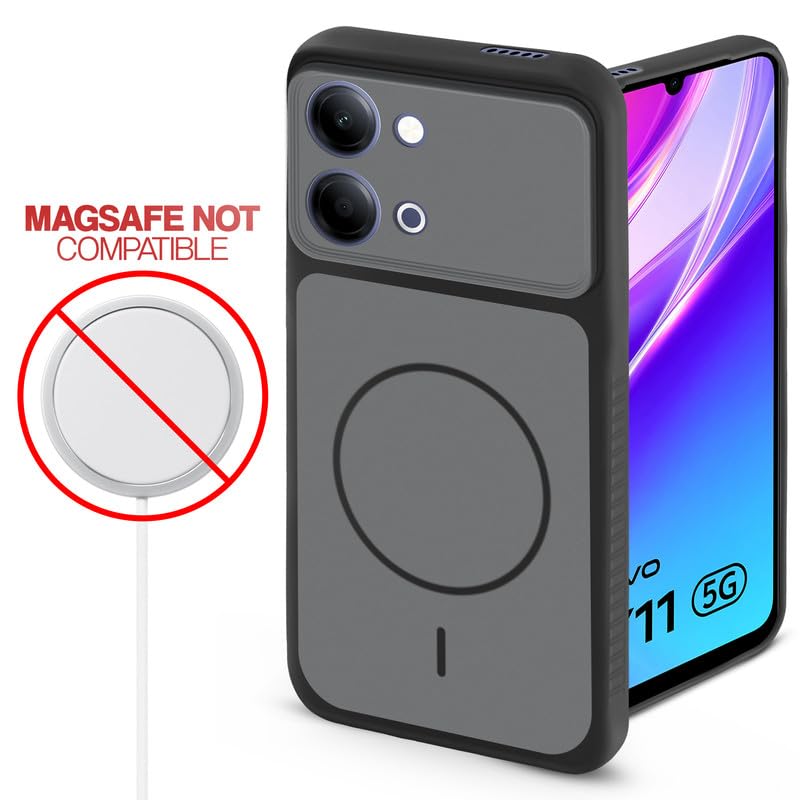 Image of Mr. Case Back Cover for Vivo Y11 5G | Ring Design Protective Case with Camera Cut Protection | Anti Slip Grip | Shockproof Mobile Cover - Black