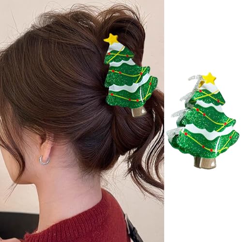 Pinza para cabello navideña diseño árbol verde miniatura 1