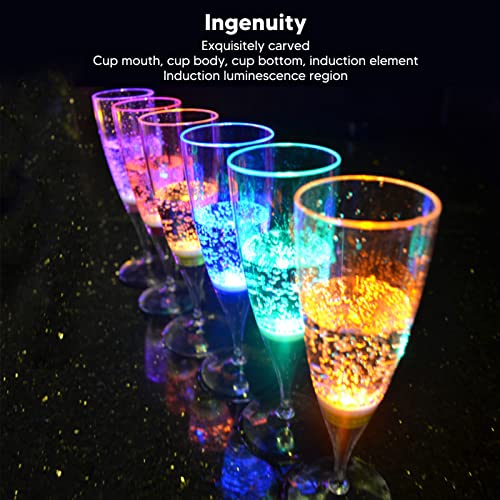 HERCHR 6 Pcs Plastic Champagne Flutes,Liquid Activated Light Up Champagne Flutes LED Wine Champagne Flute's Luminous Cocktail Wine Goblet Light Up Colour Changing Champagne for Wedding,Christmas - Image 2