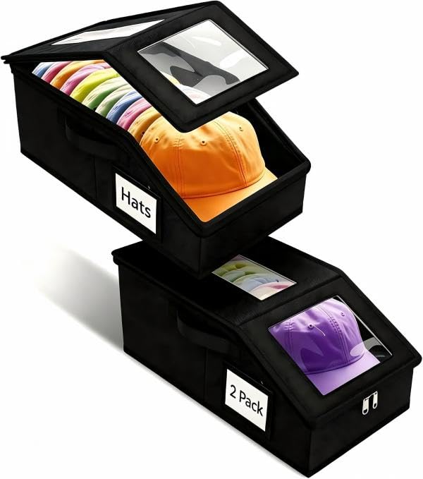 Uawsyut Hat Organizer for Baseball Caps, Stackable Hat Boxes for 24 Caps