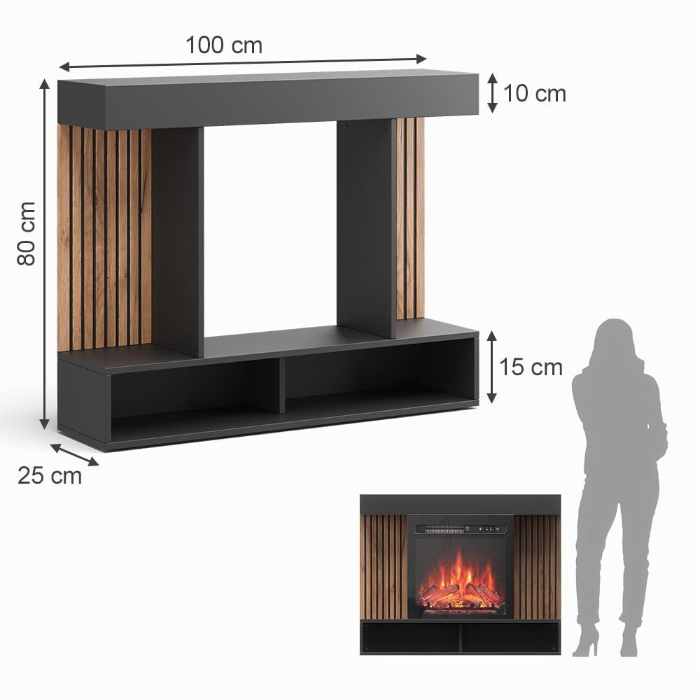 Vicco Chimenea eléctrica Lynea, Negro, 100 cm