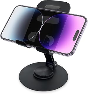 حامل موبايل طراز S-355 للمكتب قابل للطي من المعدن بتصميم قابل للتعديل ودوران 360 درجة يوفر ثبات آمن متوافق مع جميع أنواع الموبايلات وأجهزة التابلت وسهل الحمل والتخزين، لون أسود