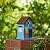 Glitzhome 10" H Hanging Birdhouse Modern Solid Wood Blue Decorative Garden Bird House for Outdoor