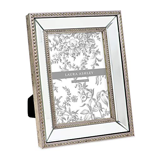 Image of Laura Ashley 5x7 Champagne Mirror Bead Picture Frame, Classic Mirrored Frame with Beaded Border, Wall-Mountable, Made for Tabletop Display, Photo Gallery and Wall Art, (5x7, Champagne)