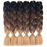 6 Pack Ombre Braiding Hair 100% Kanekalon Jumbo Braiding Hair 24 Inch Hair Extensions for Braiding (Black-Brown-Light Brown)