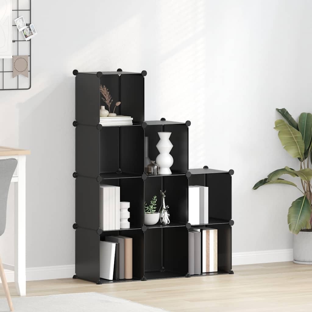Regalsystem & Würfelregal Schwarz PP Aufbewahrungsregal mit Aufbewahrung Lagerregal für Wohnzimmer Schlafzimmer Eingangsbereich 94,5 x 32 x 124 cm