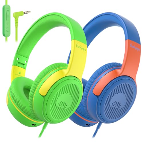 Rockpapa Share1 Kids Headphones Wired with Microphone, 85/94dB Volume Limited, Sharing Function, Foldable, Adjustable