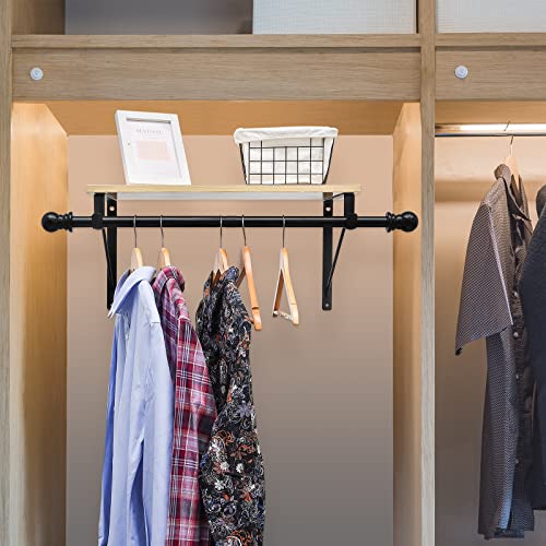 Closet Rod Brackets Heavy Duty with 46” Rod, Closet Shelf Brackets with Rod Holder, Closet Brackets for Both Shelf Storage and Closet Rod, Black Closet Shelf Support Pole Holder, 3 Pack - Thumbnail 2