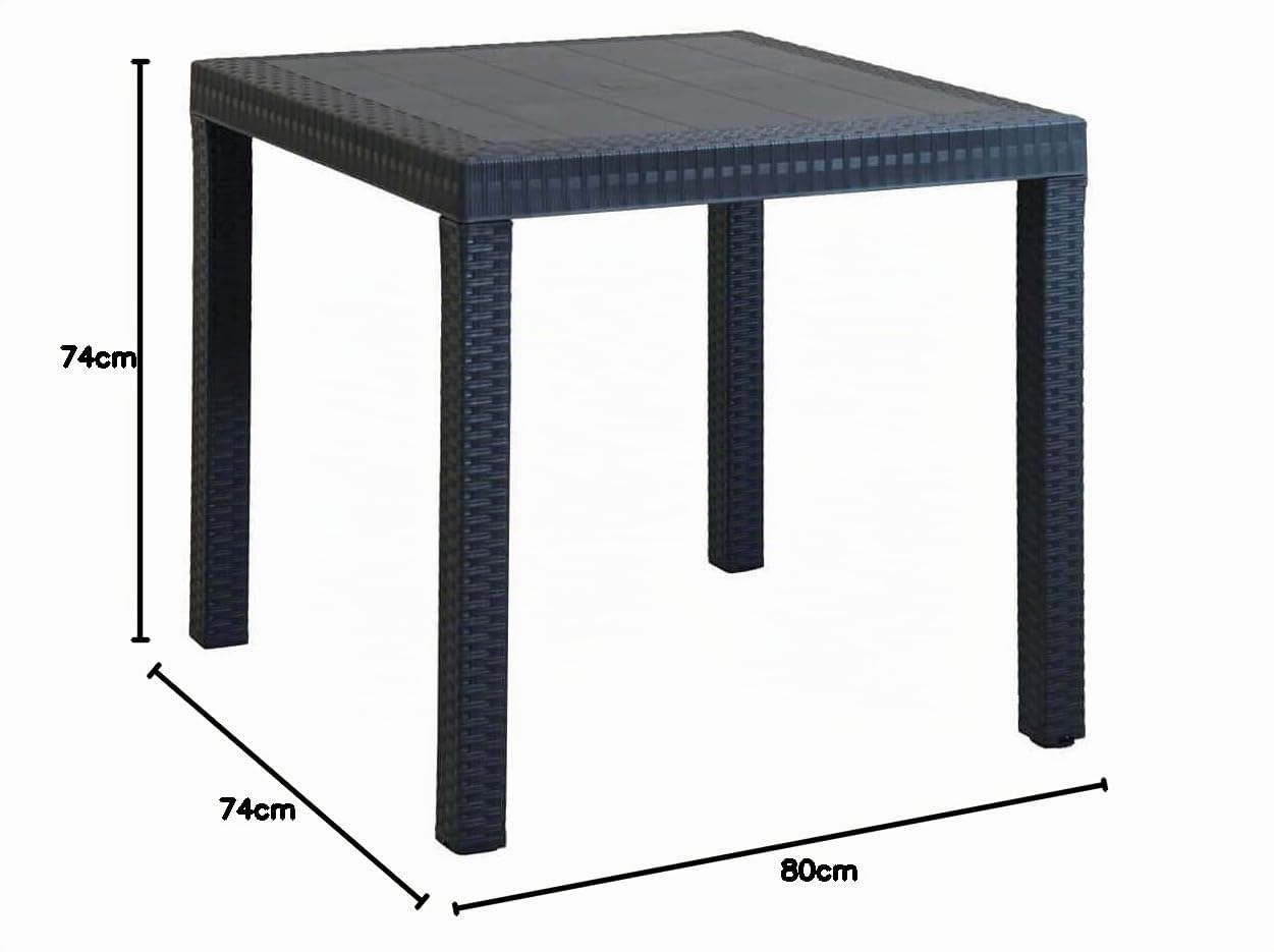 milani home Tavolo da Giardino Quadrato Fisso in Wicker Stampato Antracite Cm 80 X 80 da Esterno Giardino Terrazzo Portico Locale Bar