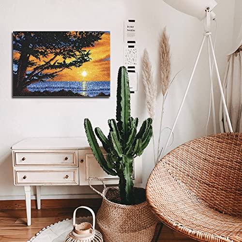Yakoleci Latch Hook Kits For Adults, Color Printed Diy Crafts Needlework Arts Rug Sewing Carpet For Home Decoration Festival Gift 23.6"X15.8" (Seaside Sunrise) #TOP2